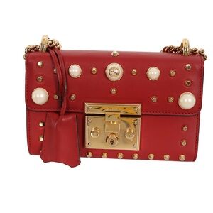 ♥️Gucci Padlock Mini Red Pearl Leather Shoulder Bag♥️